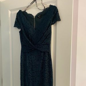 Hunter Green cap sleeve v neck lace dress